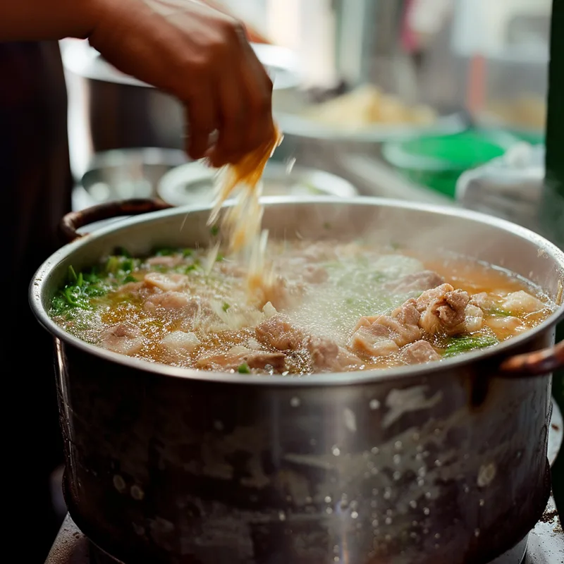 preparación de sancocho añadiendo carnes