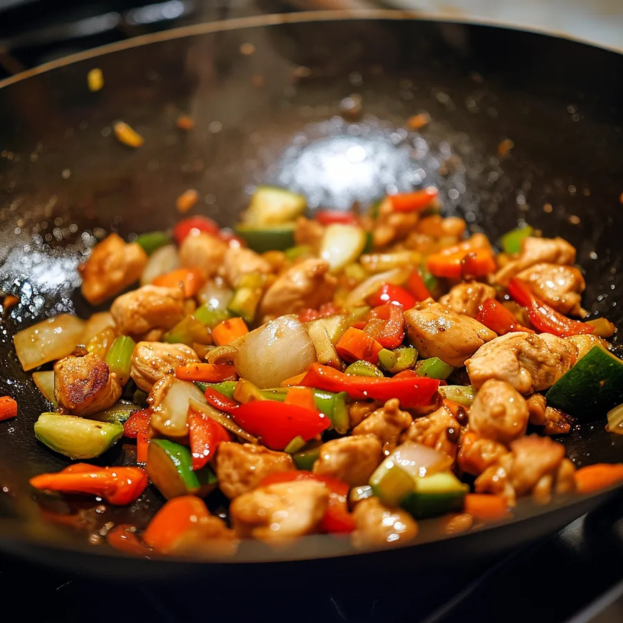 salteado de pollo y verduras preparación