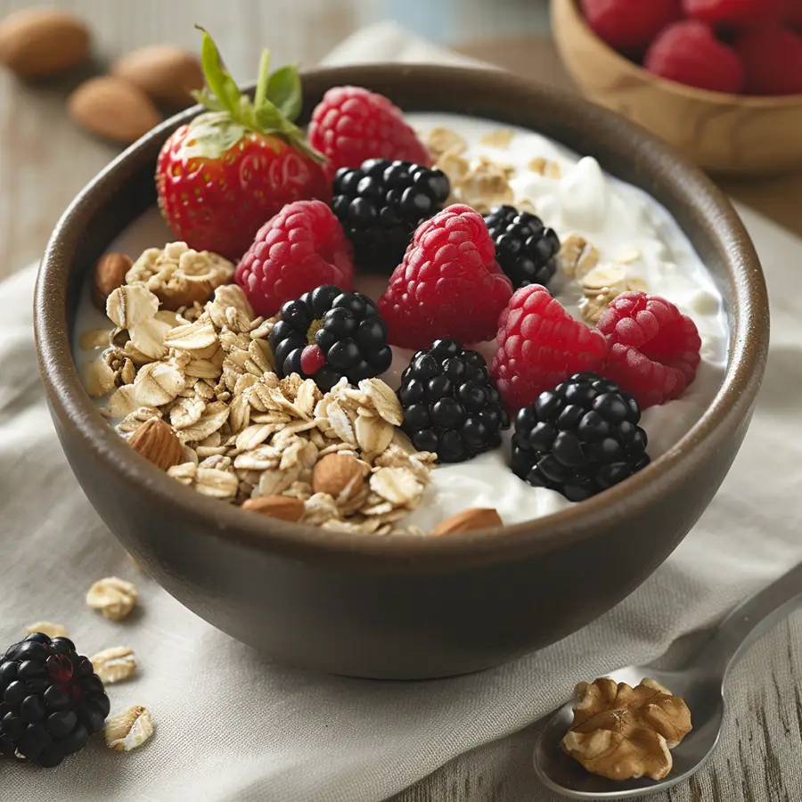 desayuno de yogur con fruta y avena