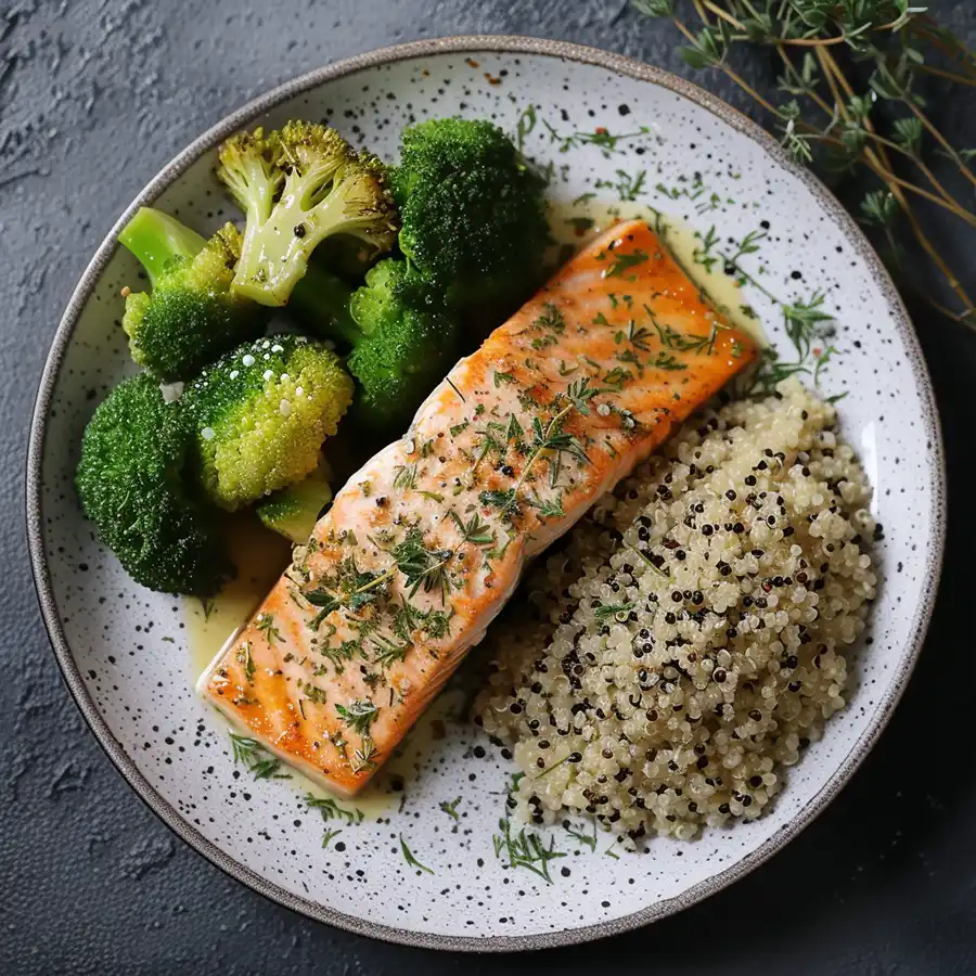 salmon con quinoa y brócoli