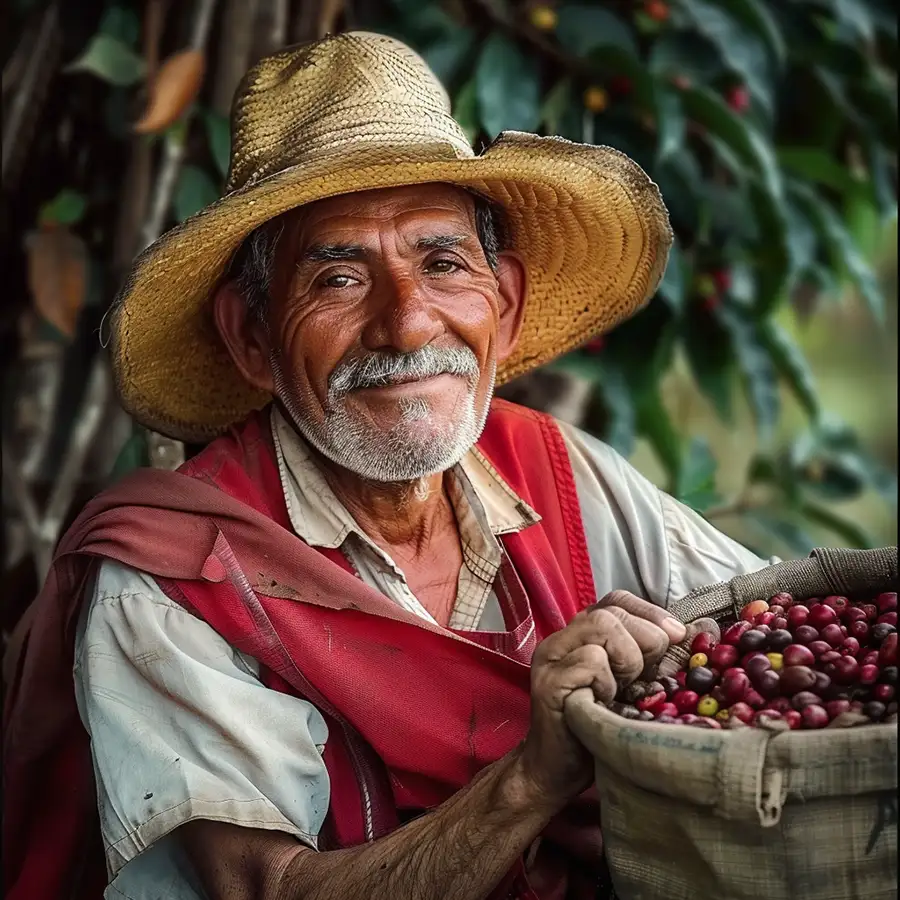 agricultor colombiano con café