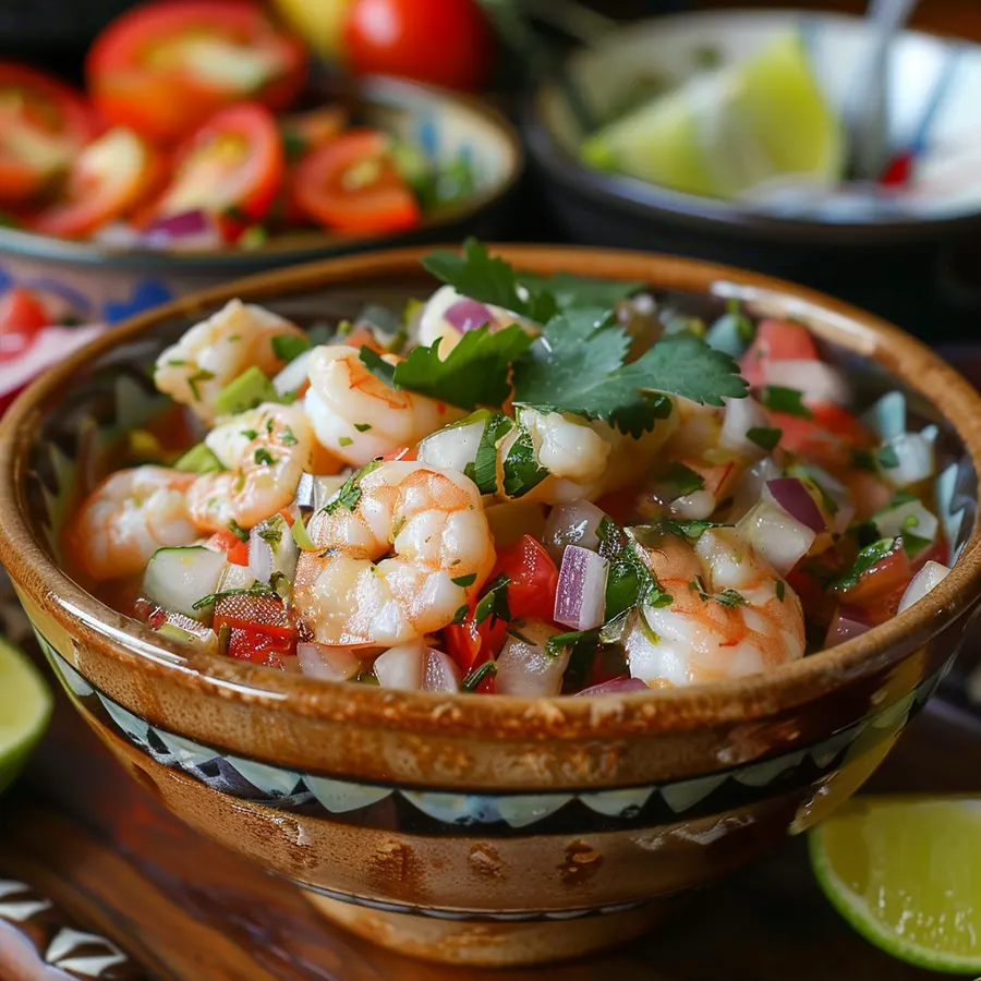 ceviche de camarones presentación