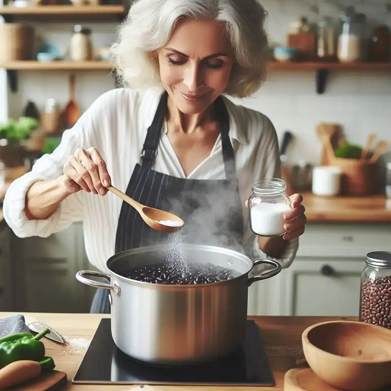 mujer cocinando caraotas