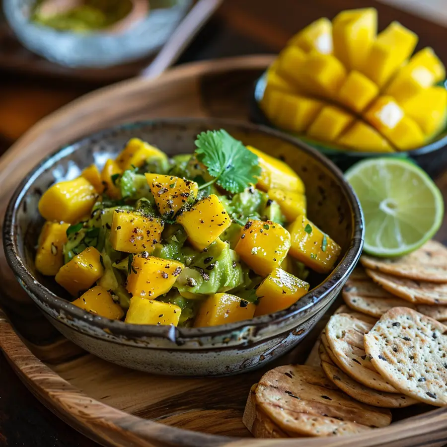 tartar de aguacate y mango en bol