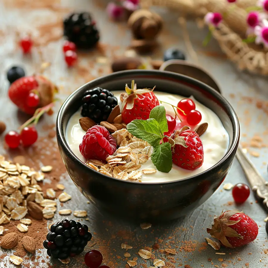yogur con arándanos y frutos secos
