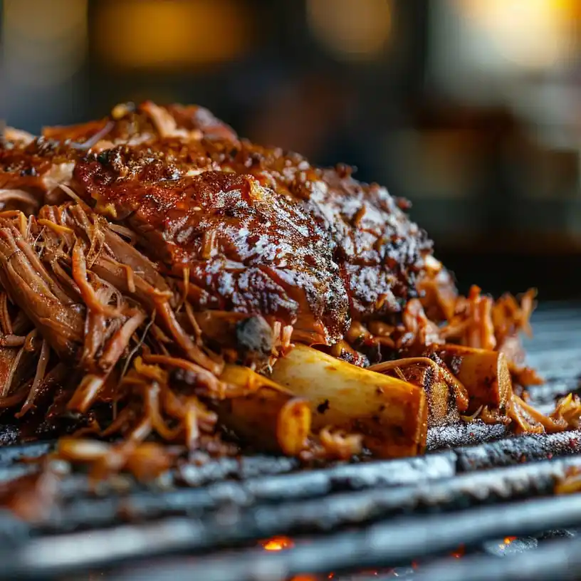 cocinando la paleta de cerdo en barbacoa