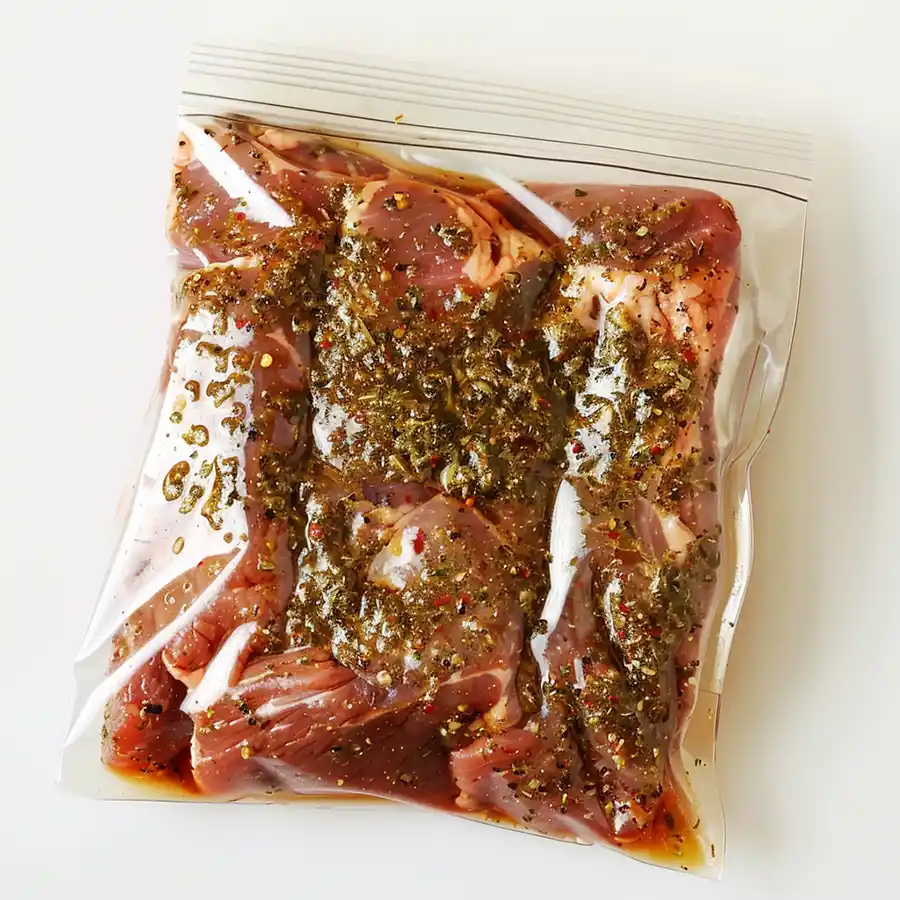 preparando pulled pork en bolsa con salsas