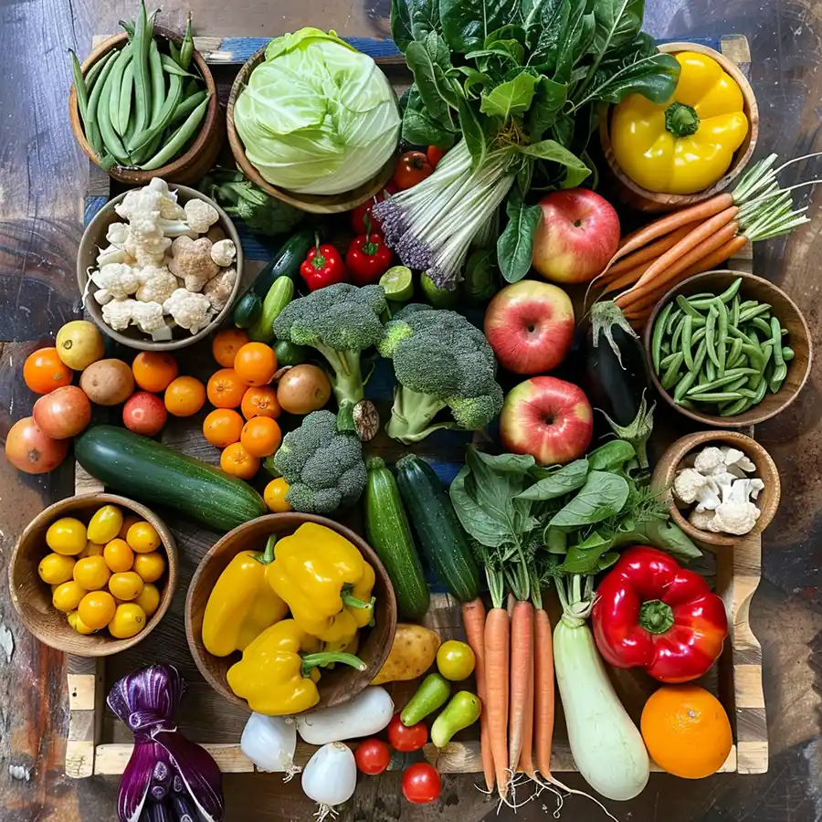 verduras y frutas en mesa