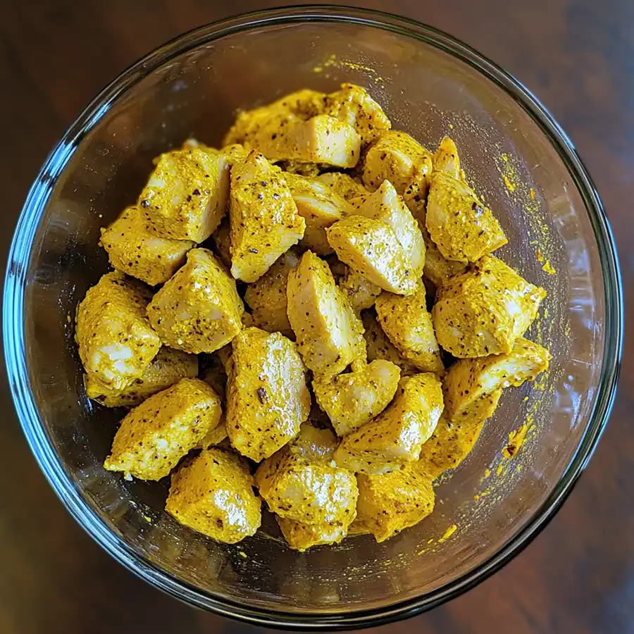bol con pollo y curry