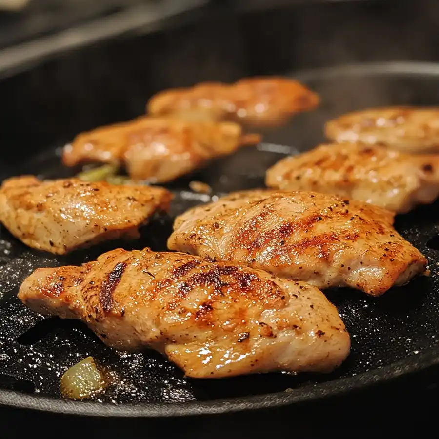 cocinando tiras de pollo plancha