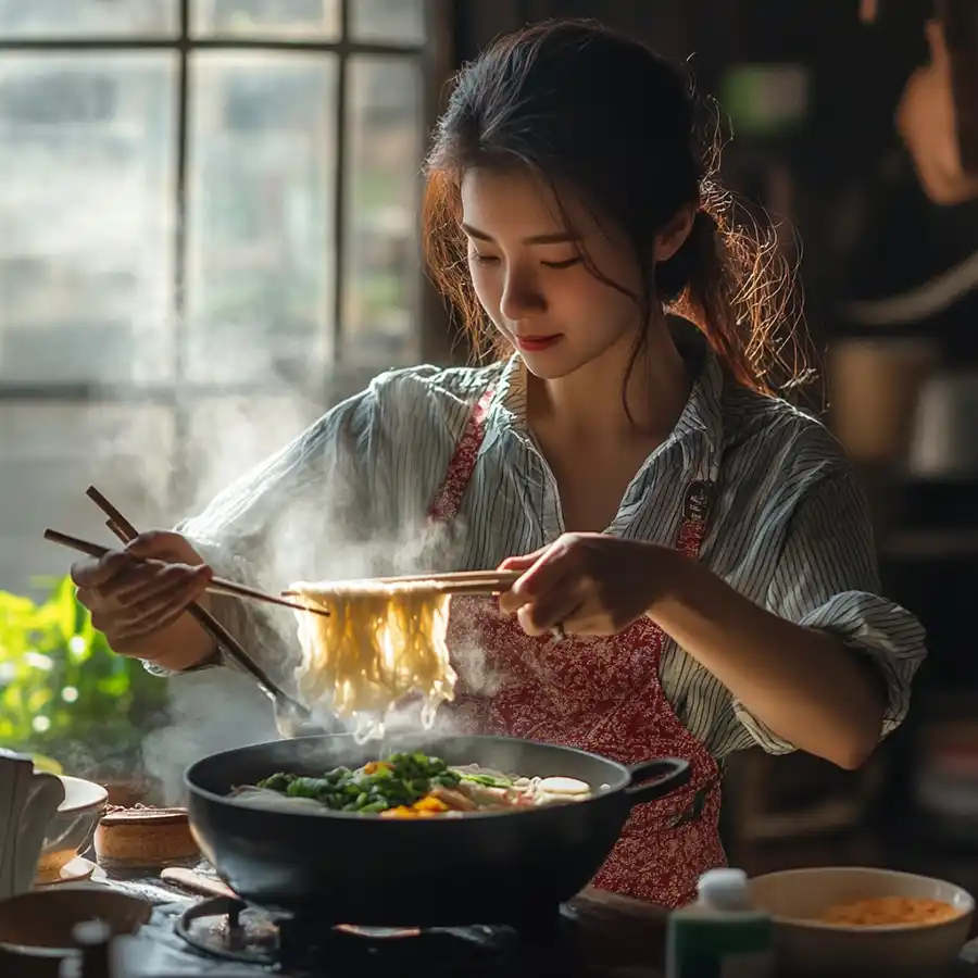preparando ramen casero