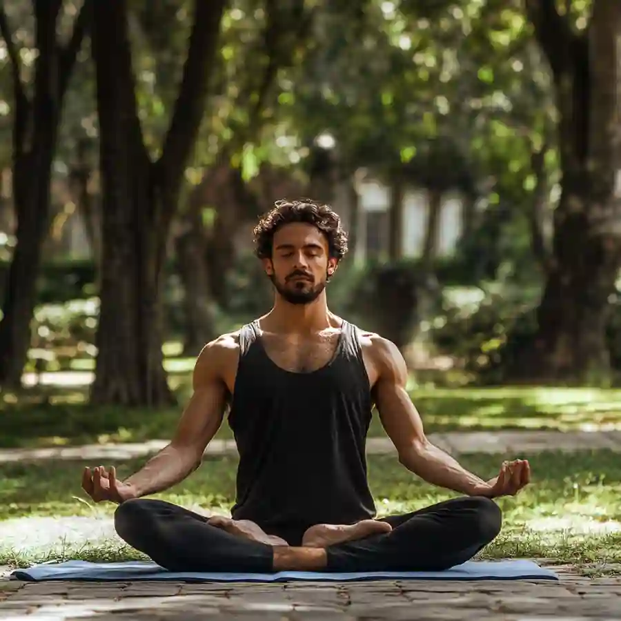 hombre haciendo yoga en el parque de novios en bogotá